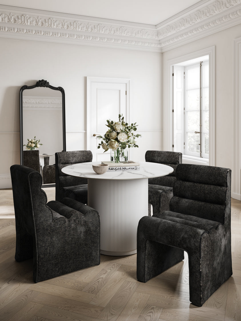 Fuji White Stone Reeded Round Dining Table